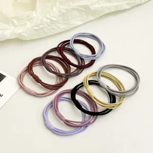 Minimalist elastic hair ties for women, high stretch rubber bands, ponytail hair accessories.