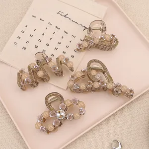 Korean style rhinestone beaded hair claw clips large acrylic shark clips for women styling