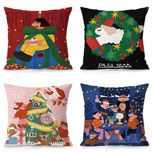 Nordic Christmas Cartoon Plush Throw Pillow Case Festive Holiday Decorative Cushion Cover for Living Room Sofa Home Decor