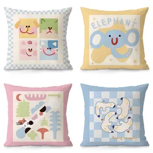 Nordic Style Cartoon Animal Throw Pillow Cover Abstract Geometric Velvet Cushion Case For Sofa Car Home Decor