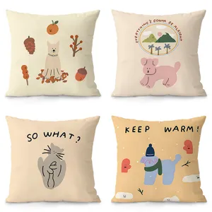 Nordic Minimalist Cute Animal Print Plush Decorative Pillow Cover Soft Square Cushion Case For Sofa Living Room Home Decor
