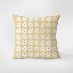 Nordic minimalist yellow floral throw pillow cover, cute white daisy pattern velvet cushion.
