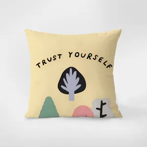Decorative throw pillow featuring abstract tree pattern and quote design for sofa.