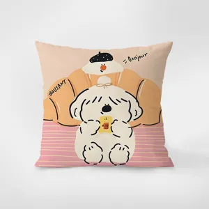 Cute cartoon dog print plush throw pillow cover modern minimalist sofa bed cushion