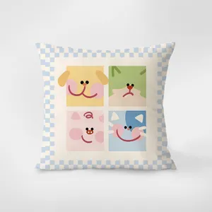 Nordic minimalist velvet throw pillow cover, cute four-grid animal illustration for sofa.