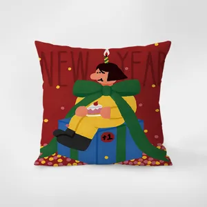 Christmas cartoon cushion cover detail view, Nordic plush throw pillow for home decor.