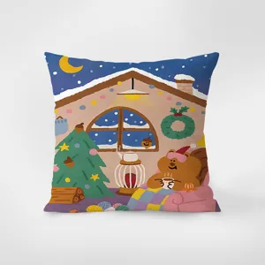 Christmas cartoon decorative throw pillow cover, Nordic style winter cozy cushion for sofa.