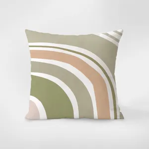 Detailed view of Scandinavian abstract geometric cushion cover in soft sage and beige tones.