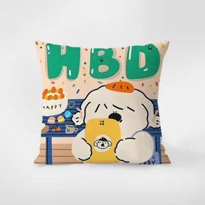 Cute cartoon puppy print velvet throw pillow modern minimalist sofa bed decorative cushion cover