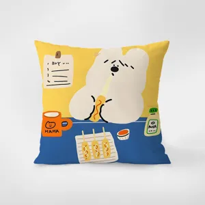 Cute cartoon dog decorative throw pillow, modern velvet cushion cover for sofa home.