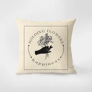 Creme-Deko-Kissenbezug mit minimalistischem Blumen-Hand-Kunstdruck fuer modernes Sofa.