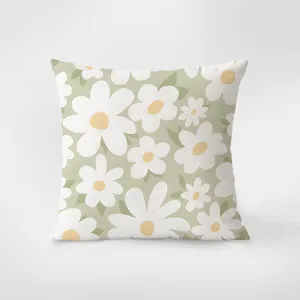 Nordic minimalist aesthetic throw pillow cover featuring a retro white daisy floral pattern.