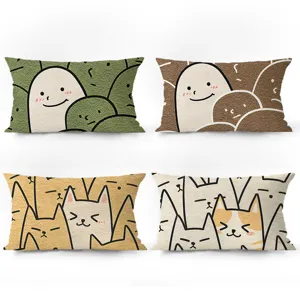 Modern Nordic Style Plush Throw Pillow Cover Cute Cartoon Smiley Face Animals Living Room Sofa Decorative Waist Pillowcase