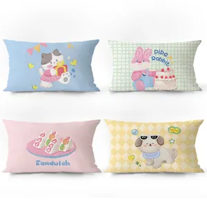 Funda de Cojín Rectangular Estilo Crema Coreano Lindo INS Estampado de Animales de Dibujos Animados y Frutas Funda de Cojín de Cintura de Terciopelo Para Sofá Sala de Estar
