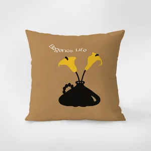 Brown decorative throw pillow with modern vase and flower graphic design for home sofa bed.
