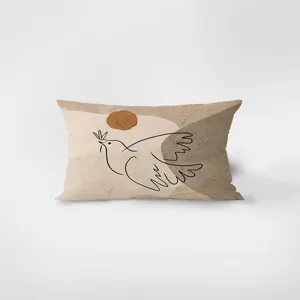 Coussin rectangulaire art lineaire abstrait avec motif de colombe pour decor de canape salon.