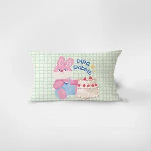 Funda de cojín a cuadros estilo coreano lindo con estampado de conejo y pastel para sofá.