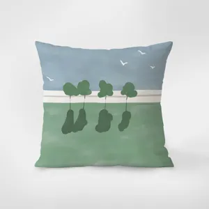 Velvet throw pillow decorative cushion for sofa bed car living room aesthetic art landscape print.