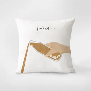 Velvet throw pillow with artistic juice illustration, soft decorative cushion for sofa and bed.