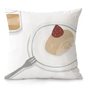 Plush throw pillow cushion with sweet cake dessert illustration for sofa living room decor.