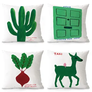 Ins Style Artistic Printed Throw Pillow Cover Decorative Green Cushion Case For Sofa Bed Living Room Home Decor