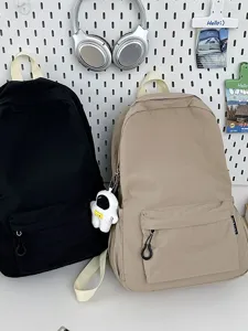 Sac à Dos en Nylon de Grande Capacité pour Femmes Décontracté Couleur Unie Sac d'École Voyage Trajet avec Fermeture Éclair