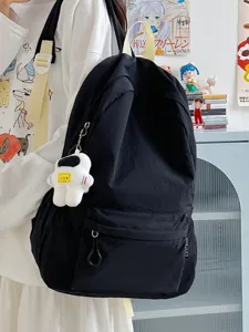 Sac à dos noir décontracté pour femmes, cartable unicolore de grande capacité pour le quotidien