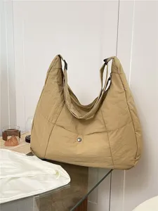 Large Capacity Lightweight Nylon Shoulder Bag Casual Commuter Tote Bag Women Simple Solid Color Crossbody Bag