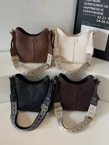 2025 new trendy women shoulder bag vintage PU leather crossbody bag with wide strap