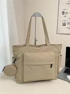 Mujeres Bolso Tote de Gran Capacidad Casual Nylon Bolso de Hombro Commuter Color Sólido Bolso con Cremallera Con Monedero