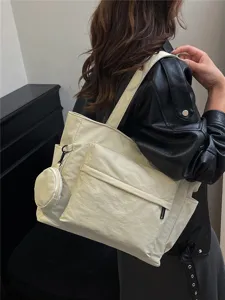 Bolso tote de gran capacidad para mujer, bolso de hombro casual de trabajo con bolsillo pequeno.