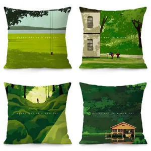 Nordic Style Green Forest Landscape Velvet Throw Pillow Cover Decorative Cushion For Living Room Bedroom Sofa Home Decor