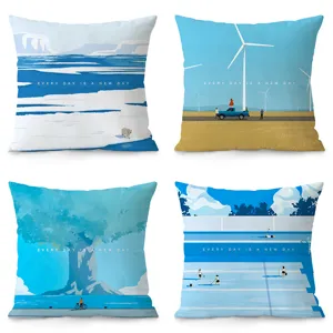 Nordic Blue Series Throw Pillow Cover Plush Printed Cushion Case For Sofa Living Room Bedside Decor