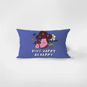 Nordic rectangular throw pillow with cute mushroom print, soft velvet sofa cushion cover.