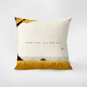 Housse de coussin en velours jaune minimaliste avec citation automne pour salon canape