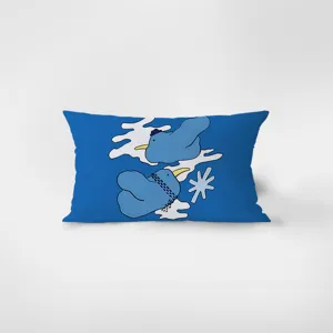 Nordic minimalist blue abstract bird velvet rectangular throw pillow cover for sofa living room.
