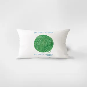 Nordic minimalist rectangular throw pillow with green yarn ball illustration, soft velvet cushion