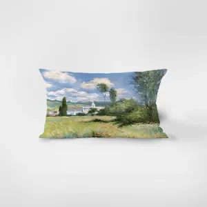 Detail view of the artistic oil painting throw pillow cushion featuring landscape art.