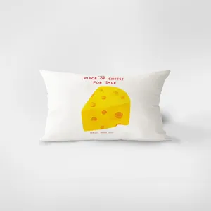 Detailed view of Nordic dopamine cream style rectangular throw pillow with funny cheese graphic print.