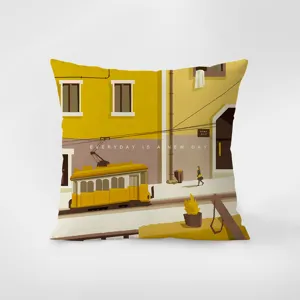 Housse de coussin jaune minimaliste nordique en velours avec un joli design d'art de rue.