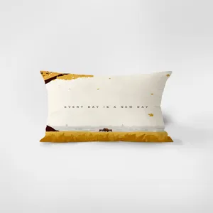 Vista de cojín rectangular de terciopelo estilo nórdico con diseño otoñal y frase motivadora.
