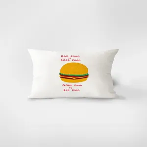 Rectangular velvet throw pillow with fun burger graphic, Nordic style cream cushion cover