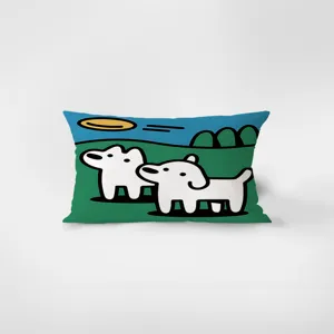 Detailed view of the cute cartoon dog rectangular throw pillow, featuring playful puppy print.