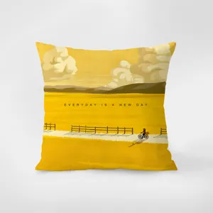Housse de coussin imprimee art minimaliste jaune, tissu velours doux, oreiller decoratif de canape.