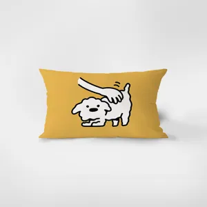 Detailed view of a Nordic cartoon cute dog rectangular velvet throw pillow, soft waist cushion.