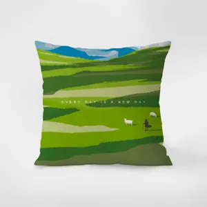 Green forest landscape print throw pillow, soft velvet decorative cushion for home sofa.