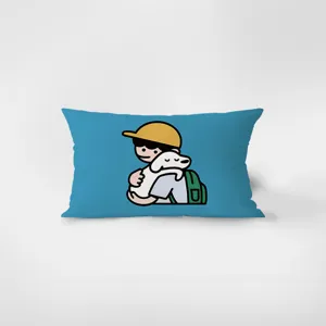 Detail view of a Nordic cartoon cute dog rectangular throw pillow velvet cover cushion.