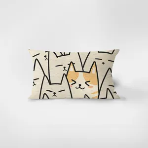 Charming cartoon cat rectangular velvet throw pillow, minimalist style sofa lumbar cushion cover.