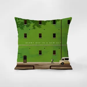 Green velvet throw pillow with artistic architectural print, modern decorative cushion for sofa bed.