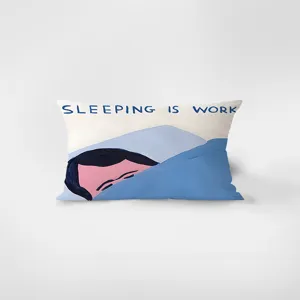 Nordic style rectangular throw pillow detail, artistic sleeping illustration, soft velvet fabric waist cushion.